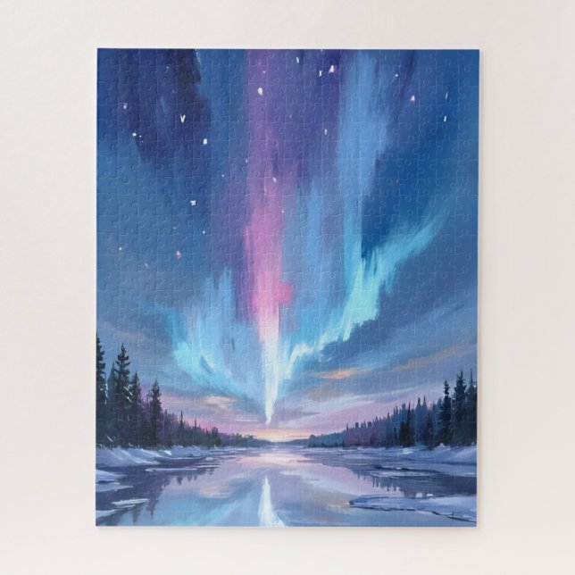 Aurora Borealis Wasserfarbe Nordlichter Gemalt (Vertikal)