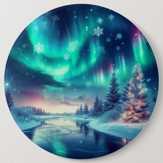 aurora borealis/Weihnachten/Winter Button (Vorderseite)