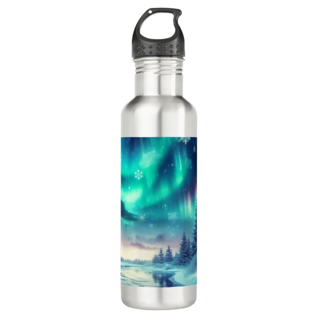 aurora borealis/Weihnachten/Winter Edelstahlflasche (Vorderseite)