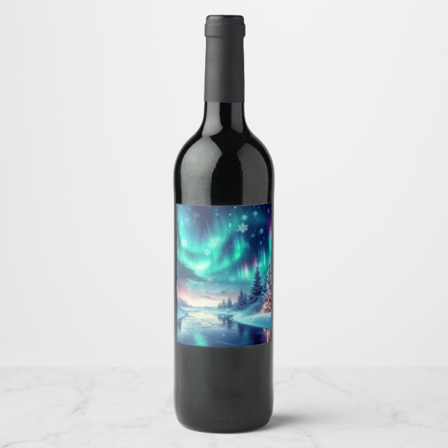 aurora borealis/Weihnachten/Winter Weinetikett (Vorderseite)