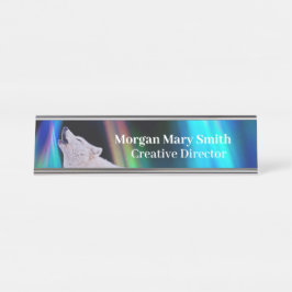 Aurora Borealis Wolf Song | Rainbow Name Plate Schreibtischnamensplakette