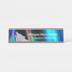 Aurora Borealis Wolf Song Rainbow Name Plate Schreibtischnamensplakette