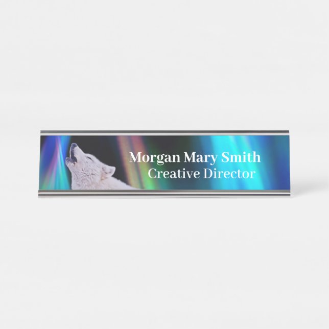 Aurora Borealis Wolf Song | Rainbow Name Plate Schreibtischnamensplakette (Vorderseite )