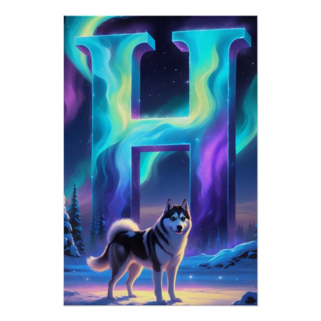 Aurora Buchstabe H Poster | Northern Lights Kunstp (Vorderseite)