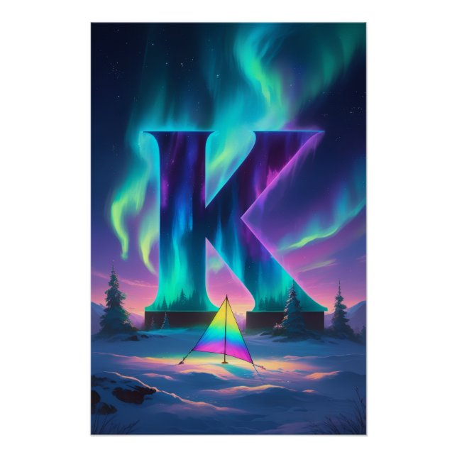 Aurora Buchstabe K Poster | Northern Lights Kunst (Vorderseite)