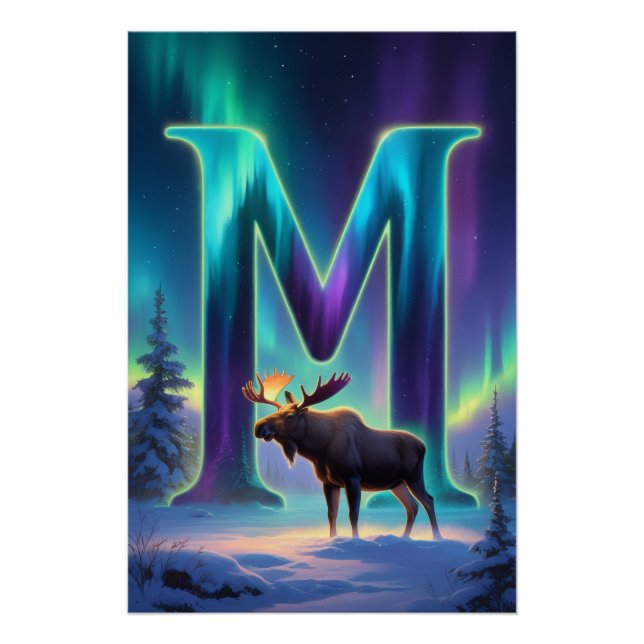 Aurora Buchstabe M Poster | Kunst der Nordlichter (Vorderseite)