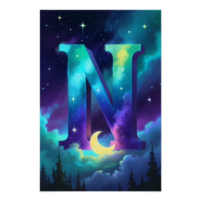 Aurora Buchstabe N Poster | Northern Lights Kunst (Vorderseite)