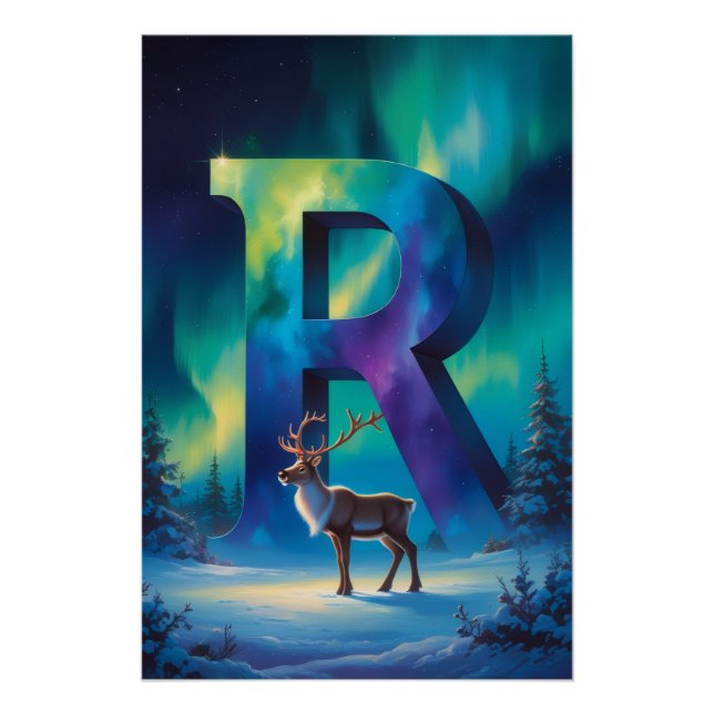 Aurora Buchstabe R Poster | Nordlichter Kunst (Vorderseite)