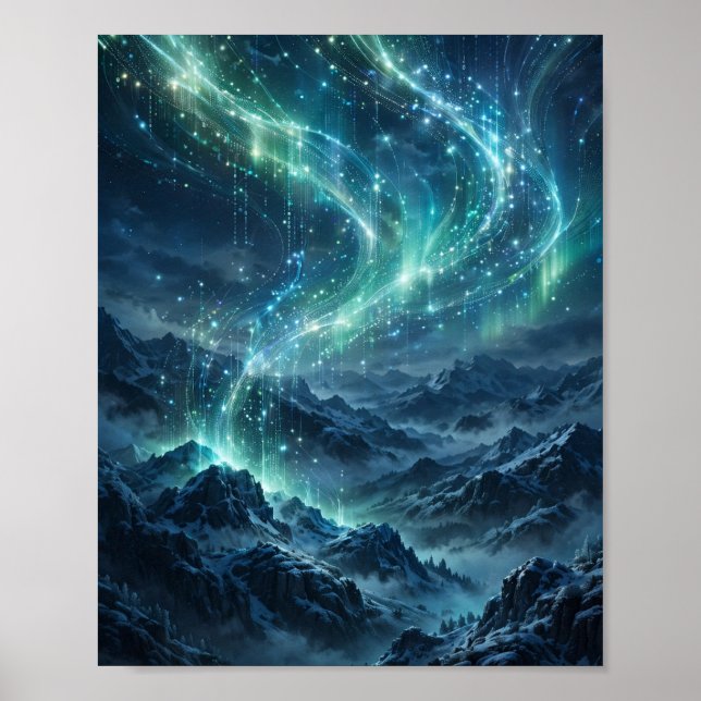 Aurora Code — Digitale Nordlicht-Himmels-Kunst Poster (Vorne)