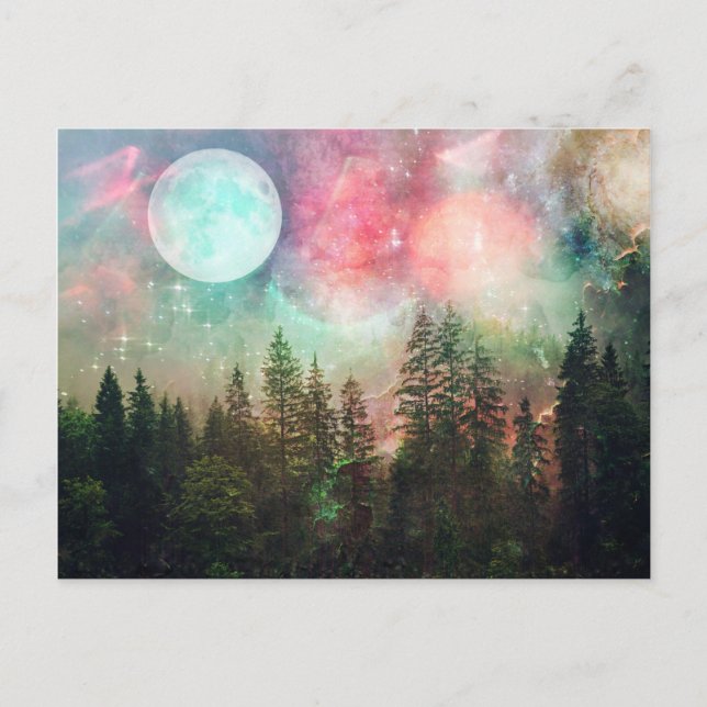 Aurora Forest Full Moon Postkarte (Vorderseite)