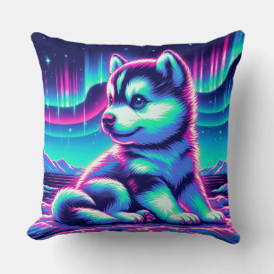Aurora Glow Husky Pup Kissen