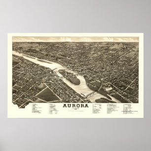 Aurora, IL Panorama Karte - 1882 Poster
