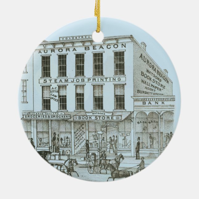 Aurora Illinois Aurora Beacon News 1871 Stone Lith Keramik Ornament (Hinten)