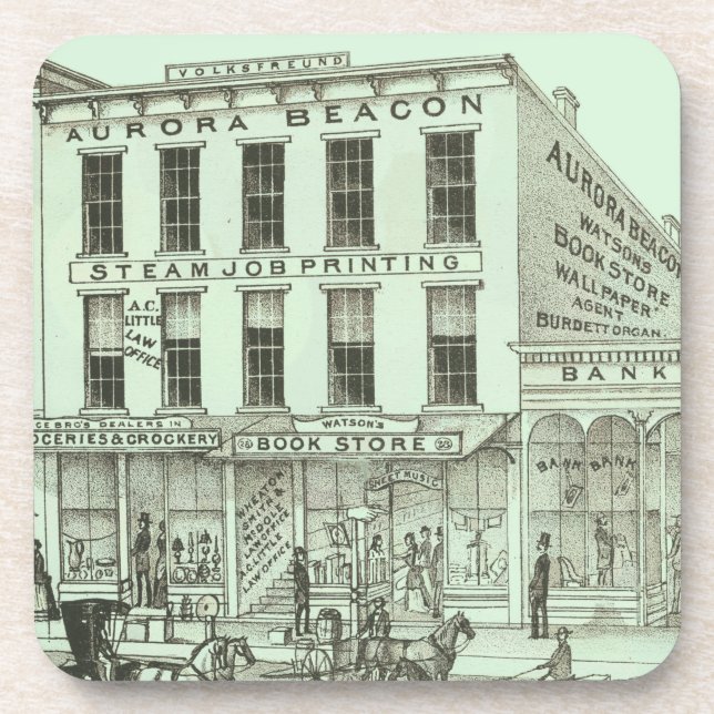 Aurora Illinois Aurora Beacon News 1871 Stone Lith Untersetzer (Vorderseite)