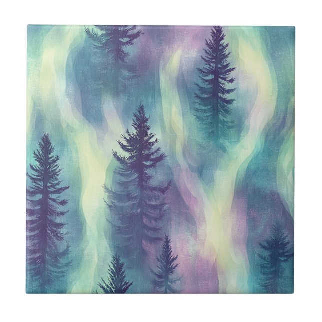 Aurora-Landschaft-Waldmuster Fliese (Vorderseite)