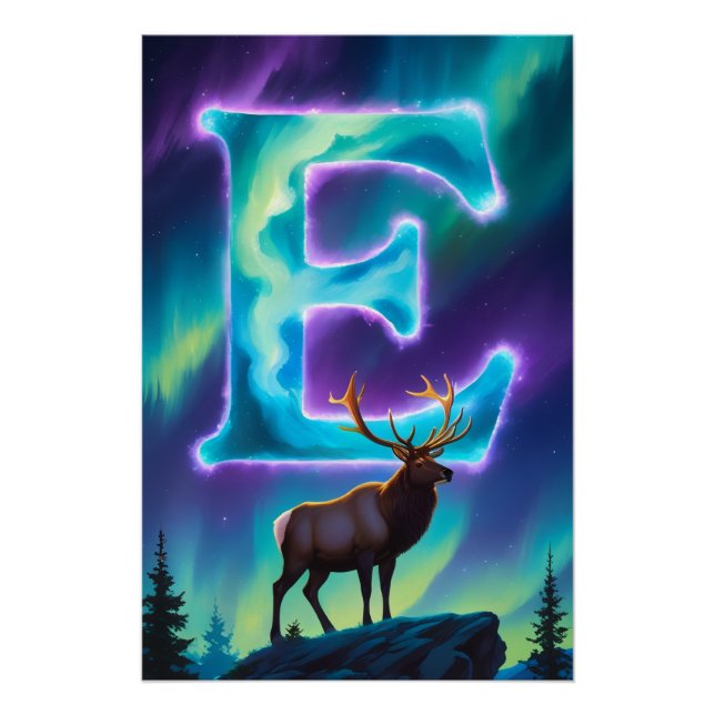 Aurora Letter E Poster | Nordlichter Kunstprint (Vorderseite)