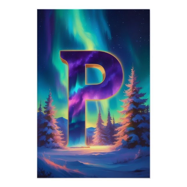 Aurora Letter P Poster | Kunst der Nordlichter (Vorderseite)