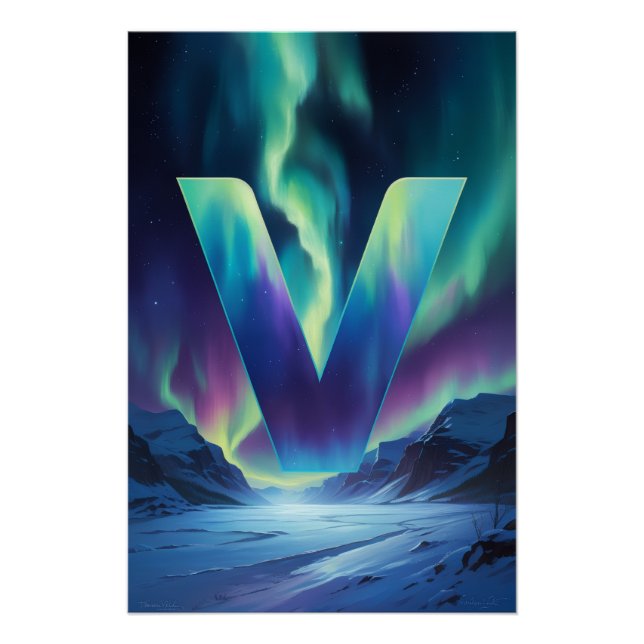 Aurora Letter V Poster | Northern Lights Art (Devant)