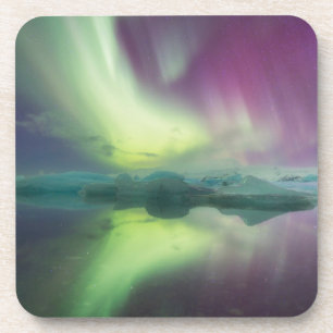 Aurora-Lichter in der Lagune   Jokulsarlon, Island Getränkeuntersetzer