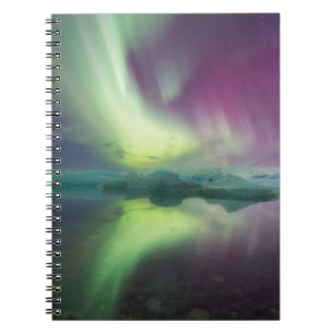 Aurora-Lichter in der Lagune   Jokulsarlon, Island Notizblock