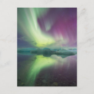 Aurora Lights in Lagoon   Jokulsarlon, Iceland Postkarte