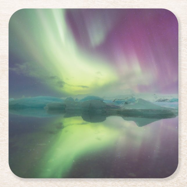 Aurora Lights in Lagoon | Jokulsarlon, Island Rechteckiger Pappuntersetzer (Vorderseite)