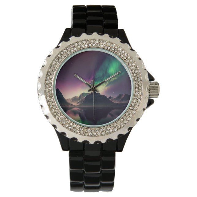 Aurora Lights Night Sky Armbanduhr (Vorderseite)