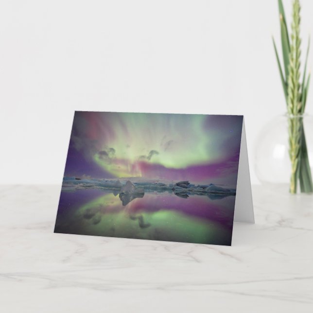 Aurora Lights Reflect Lagoon | Island Karte (Vorderseite)