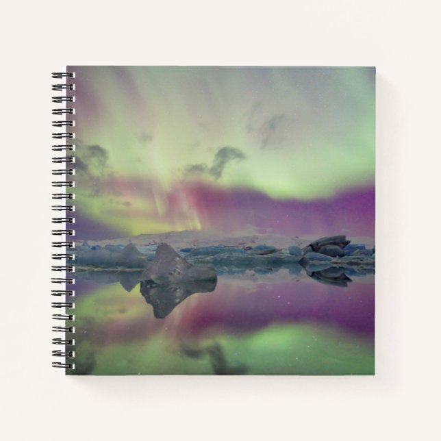 Aurora Lights Reflect Lagoon | Notizbuch (Vorderseite)