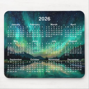 Aurora-Nacht-Himmelslandschaft 2026 Kalender Mousepad