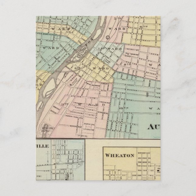 Aurora, Naperville und Wheaton Postkarte (Vorderseite)