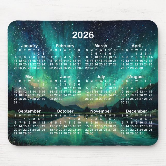 Aurora Night Sky Landscape 2026 Calendar Mousepad (Vorne)
