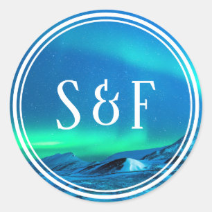Aurora Nordlicht Monogramm Umschlag Siegel Runder Aufkleber