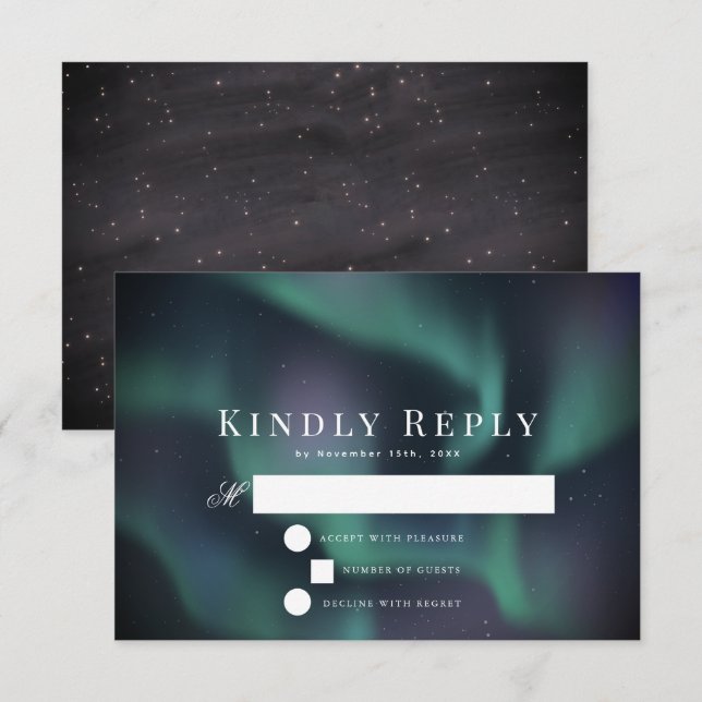 Aurora Northern Lights Hochzeit RSVP Karte (Vorne/Hinten)