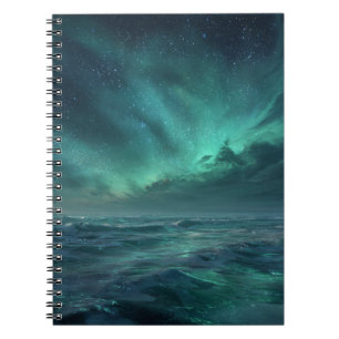 Aurora Ocean Glow Green Night Sky Notebook Notizblock