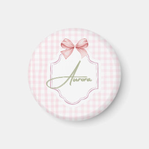Aurora Personalisiert Pink Bow & Gingham Print Magnet