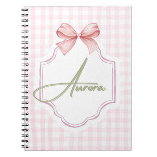 Aurora Personalisiert Pink Bow & Gingham Print Notizblock