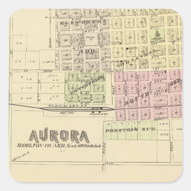 Aurora, Phillips, Hampton, Nebraska Quadratischer Aufkleber (Vorderseite)