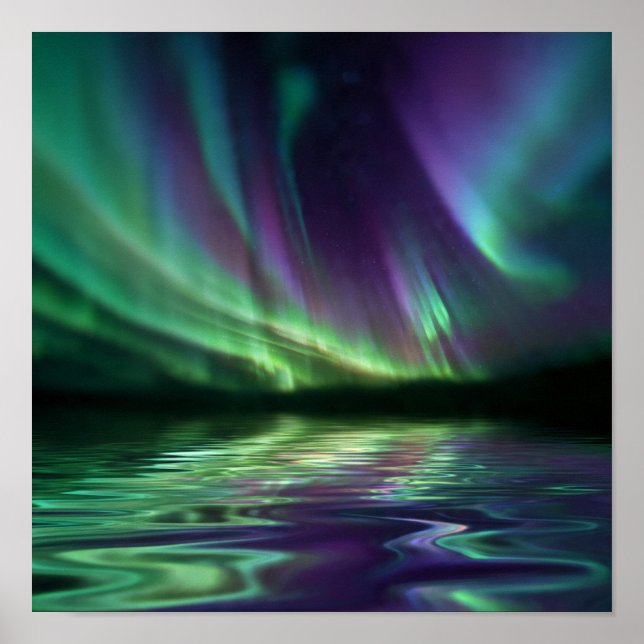 Aurora Reflection mesmerisierend - Fjord Wasser De Poster (Vorne)