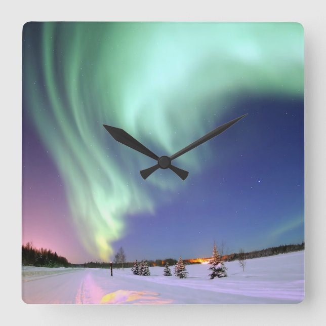 Aurora - Schöne Nordlichter Quadratische Wanduhr (Vorderseite)