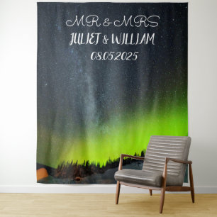 Aurora Script Mr. & Mrs. Wedding Backdrop Banner Wandteppich