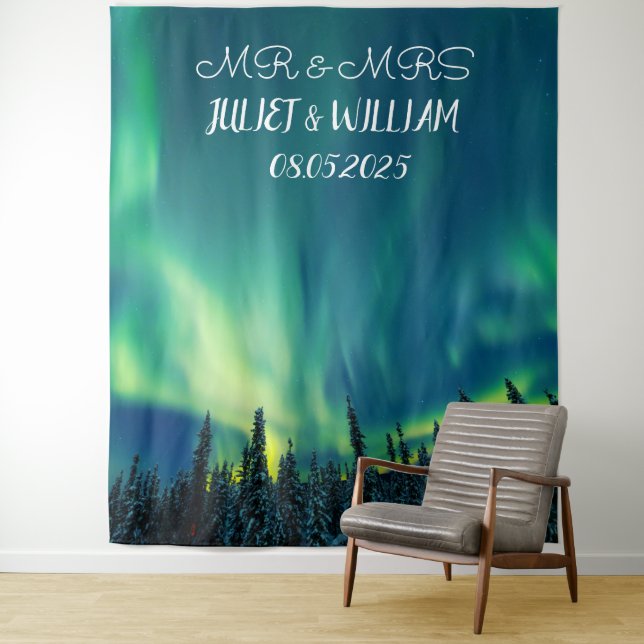 Aurora Script Mr. & Mrs. Wedding Backdrop Banner Wandteppich (Beispiel)