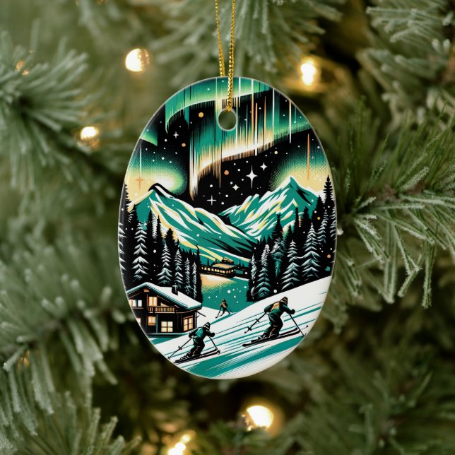 Aurora Ski Adventure Keramik Ornament (Baum)