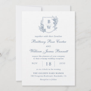[AURORA] Vintage Dusty Blue Wappen Monogram Weddin Einladung