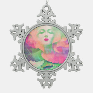 Aurora von Clive Henry farbenfroh pink Schneeflocken Zinn-Ornament