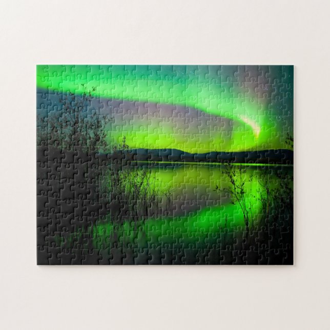 Aurora widergespiegelt auf See - Puzzlespiel (Horizontal)