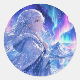Aurora-Wintergirl-Sticker Runder Aufkleber