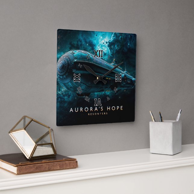 Aurora's Hope, Cosmic Journey by Xzendor7 Quadratische Wanduhr (Büro)