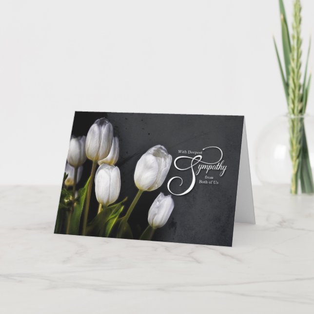 Aus beiden Beileid von uns Weiße Tulpen auf Grau Karte (Vorderseite)