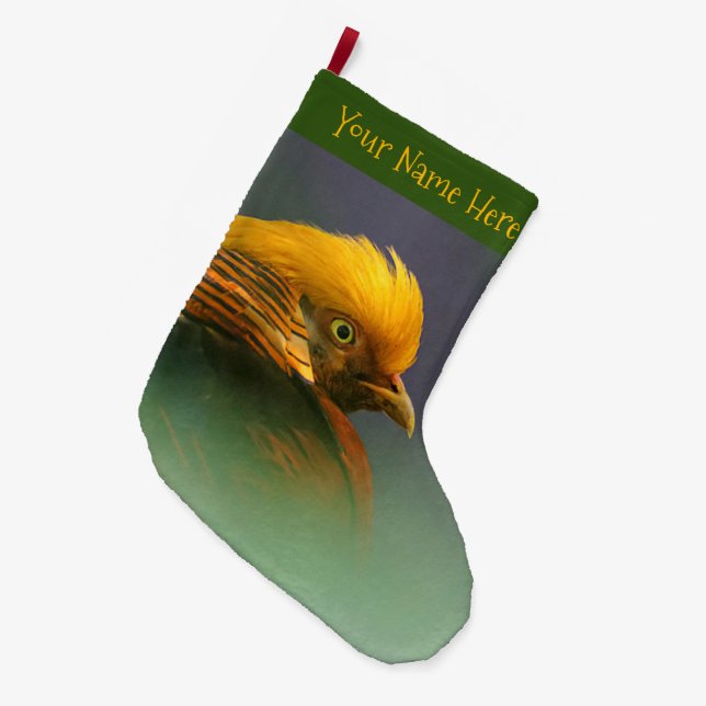 Aus dem Grünen heraus: Goldener Fasan Großer Weihnachtsstrumpf (Vorderansicht (hängend))